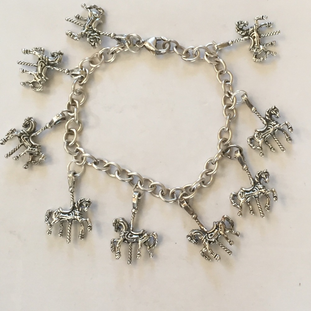 Sterling 925 3D carousel horse charm bracelet